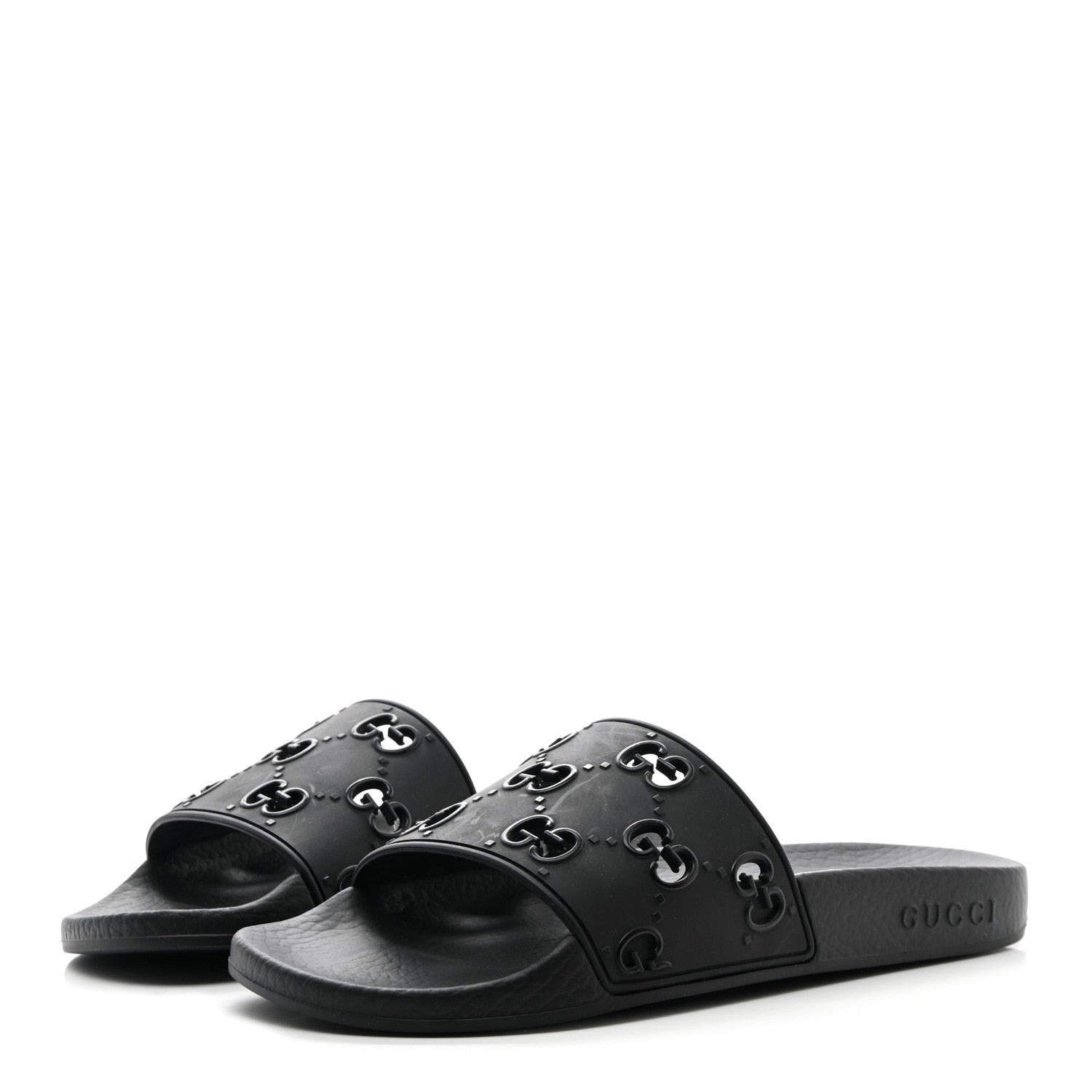 Gucci Rubber GG Monogram Perforated Womens Slide Sandals 37 Black 3 of 10