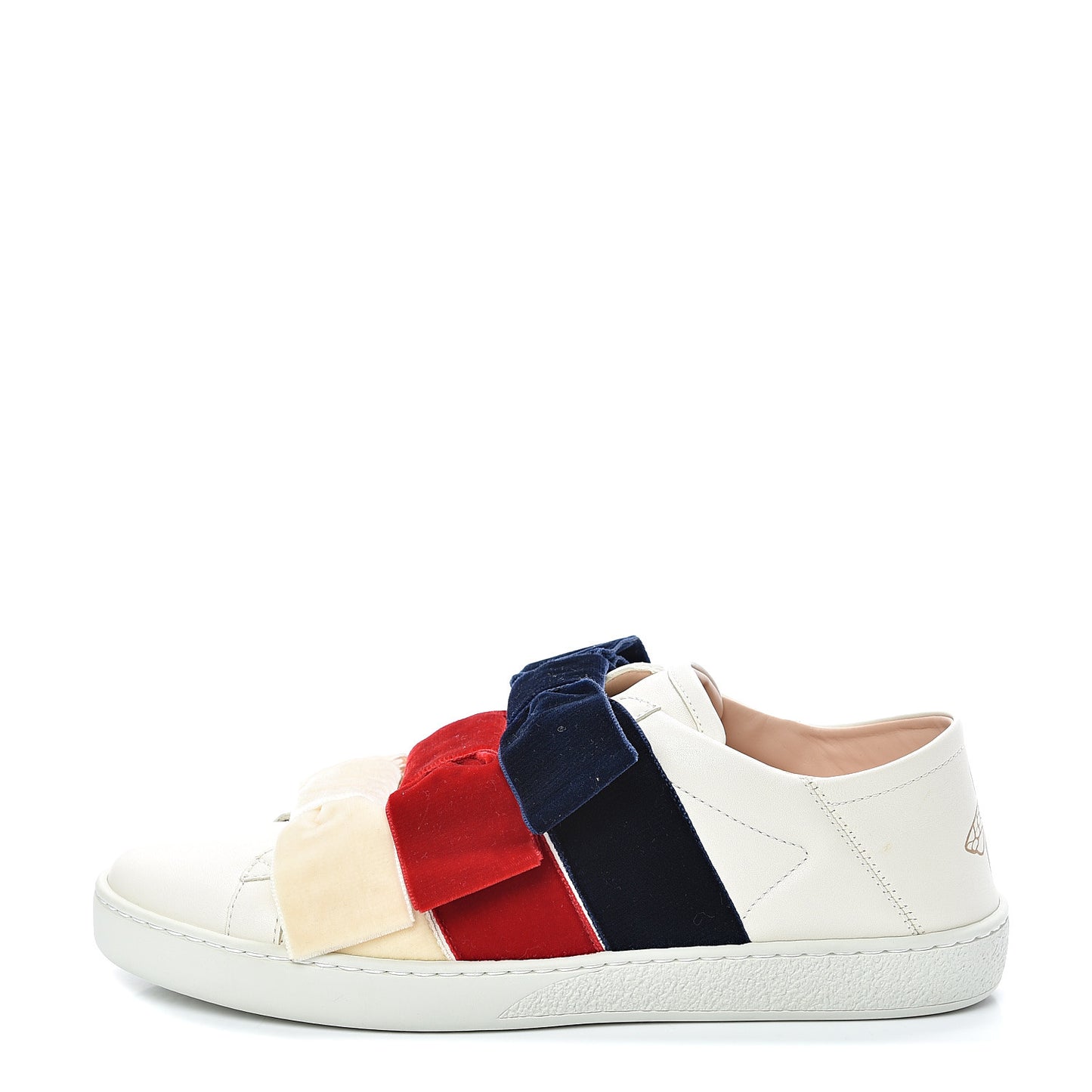 Calfskin Velvet Womens Bow Ace Sneakers 37.5 White