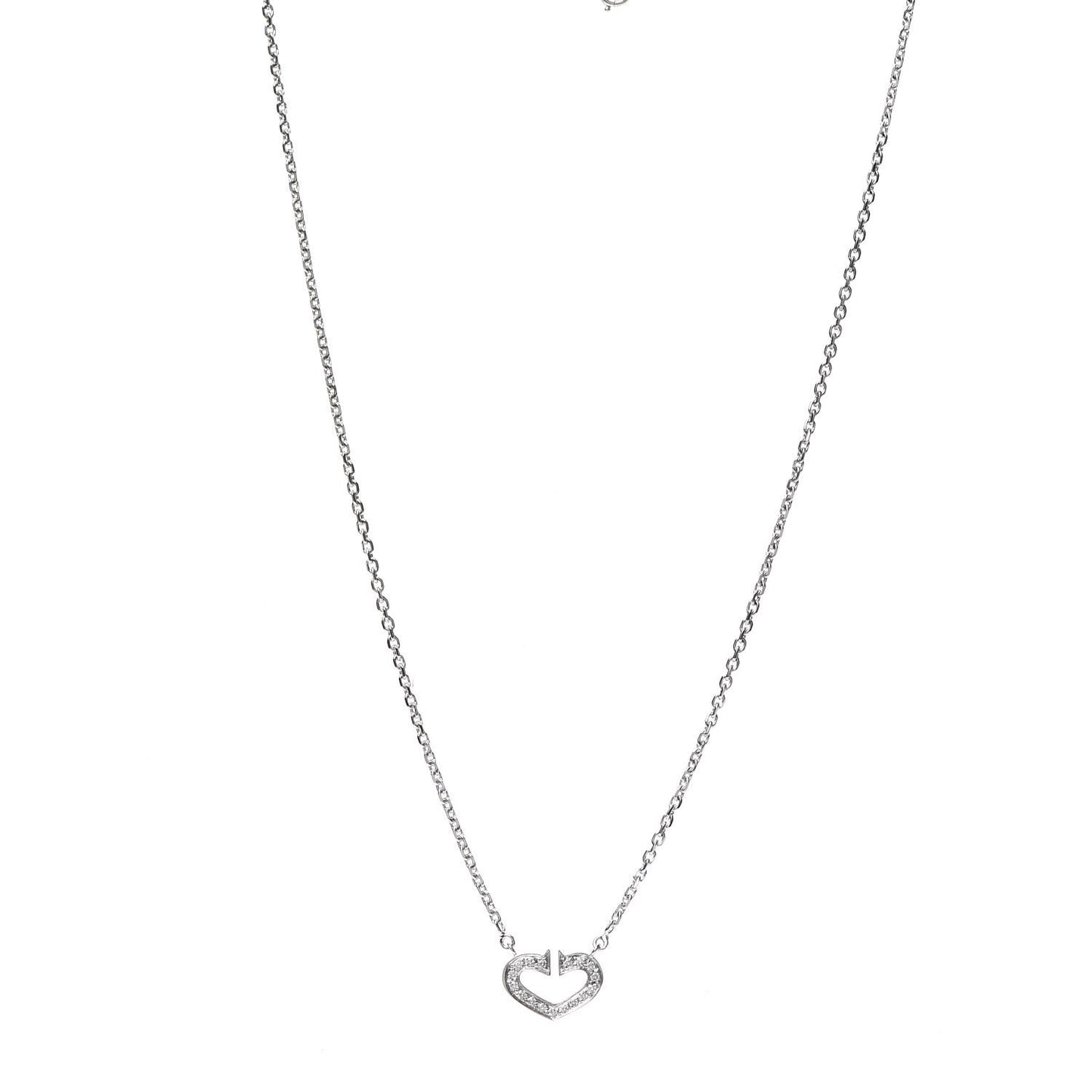 18K White Gold Diamond Small Hearts and Symbols Pendant Necklace