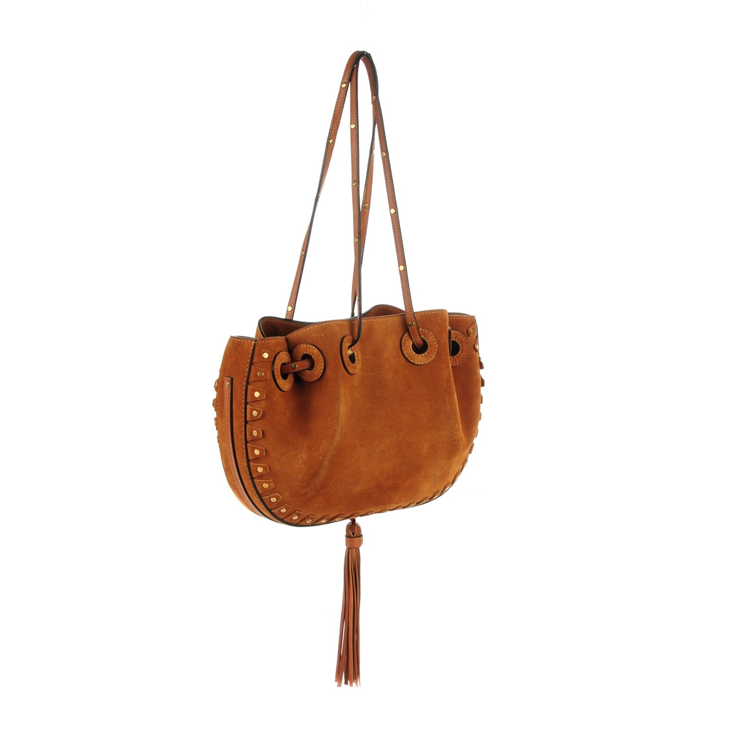 Chloe Suede Studded Small Inez Drawstring Bag Caramel 3 of 8