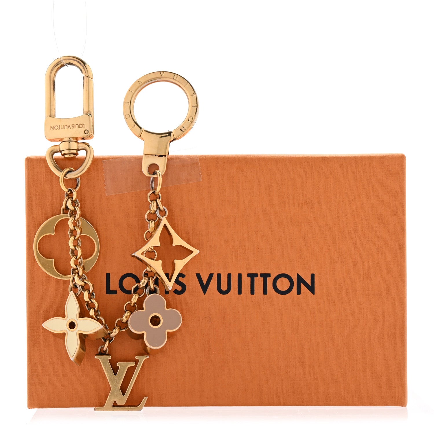 Louis Vuitton Brass Enamel Fleur De Monogram Bag Charm Chain Gold 5 of 5