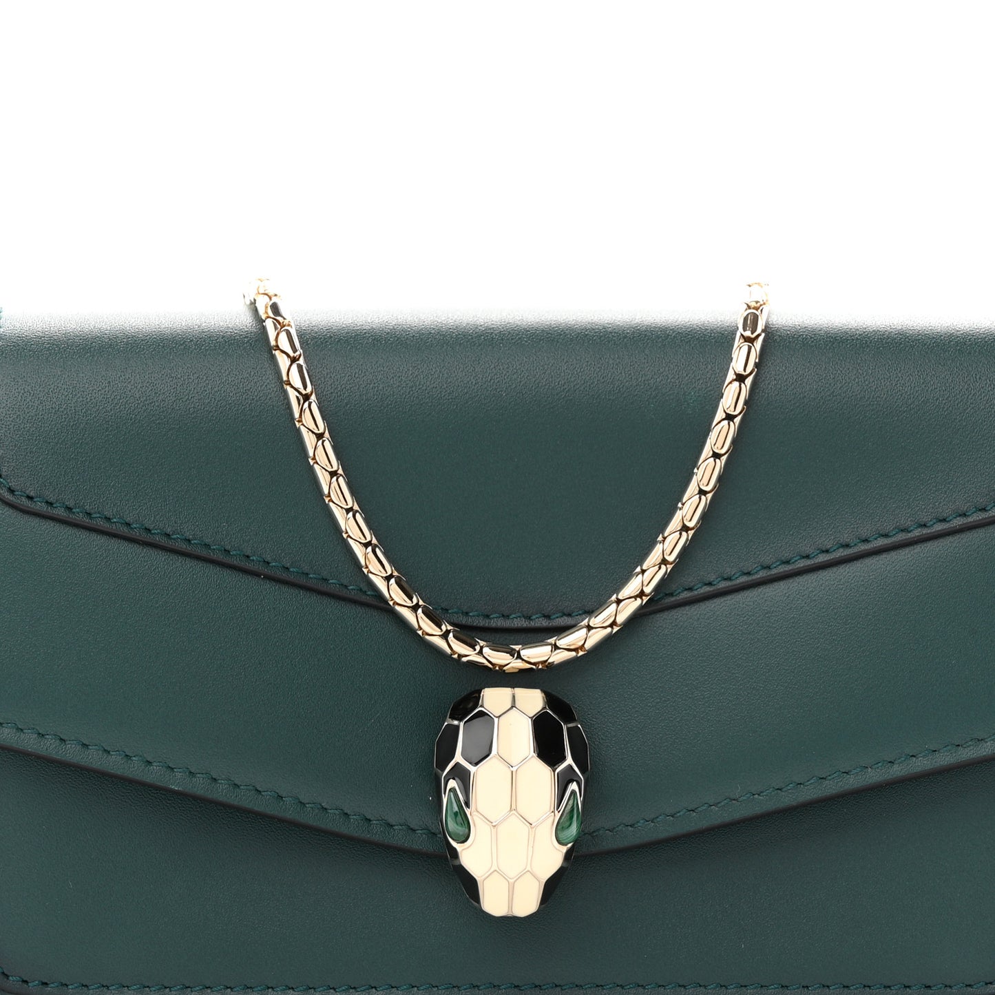 Calfskin Serpenti Forever Chain Wallet Green
