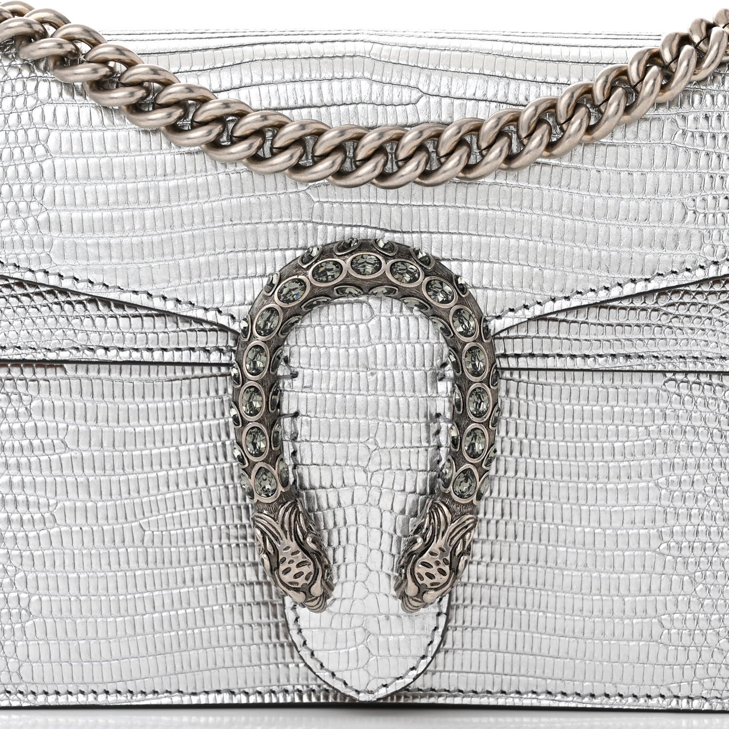 Lizard Crystal Small Dionysus Shoulder Bag Silver