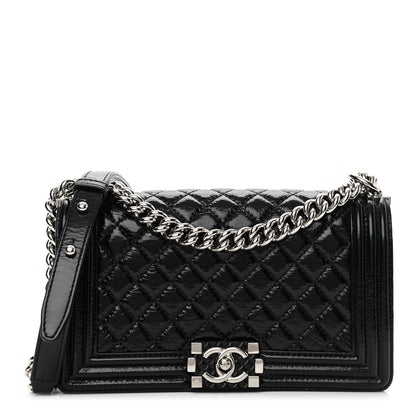 Chanel Distressed Patent Quilted Medium Boy Flap Black 1 of 10