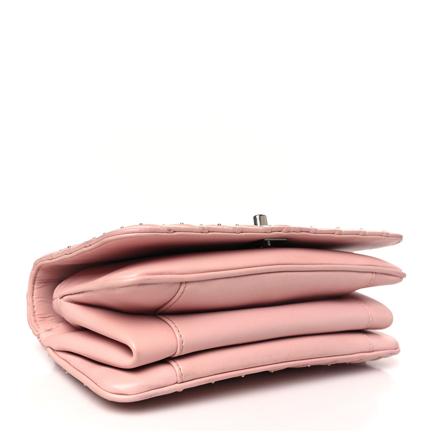 Calfskin Studded Chevron Quilted Flap Pink