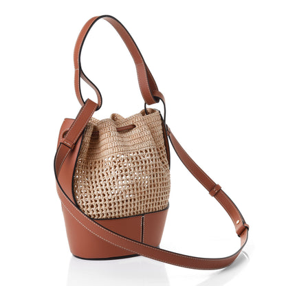 Loewe Raffia Calfskin Small Balloon Bucket Bag Natural Tan 2 of 4