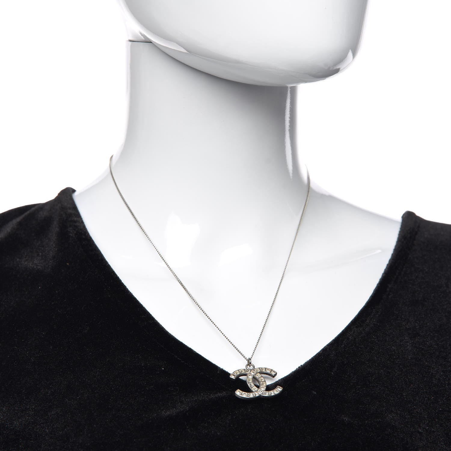 Chanel Baguette Crystal CC Necklace Silver 2 of 4