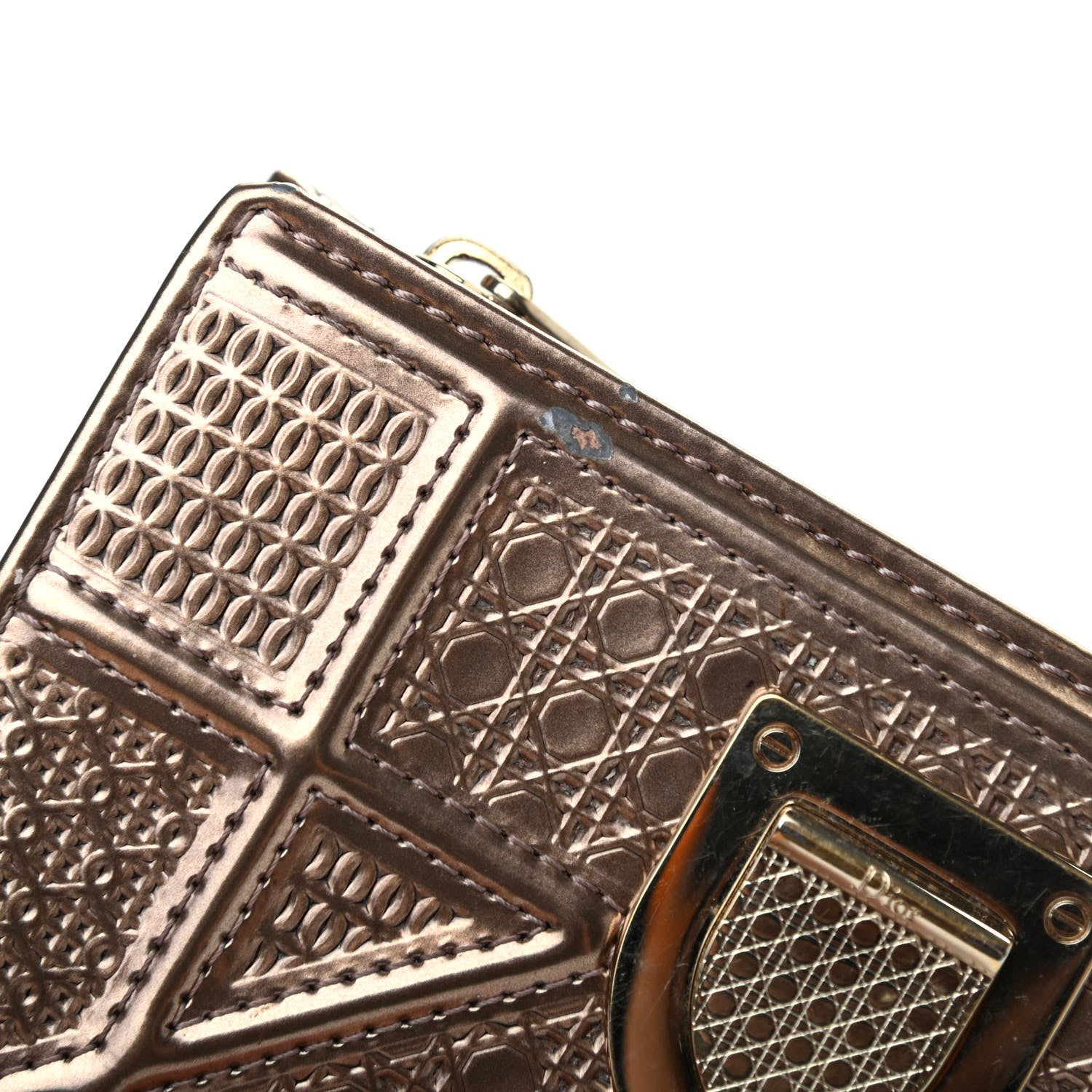 Christian Dior Metallic Patent Micro-Cannage Diorama Medium Wallet Champagne 8 of 10