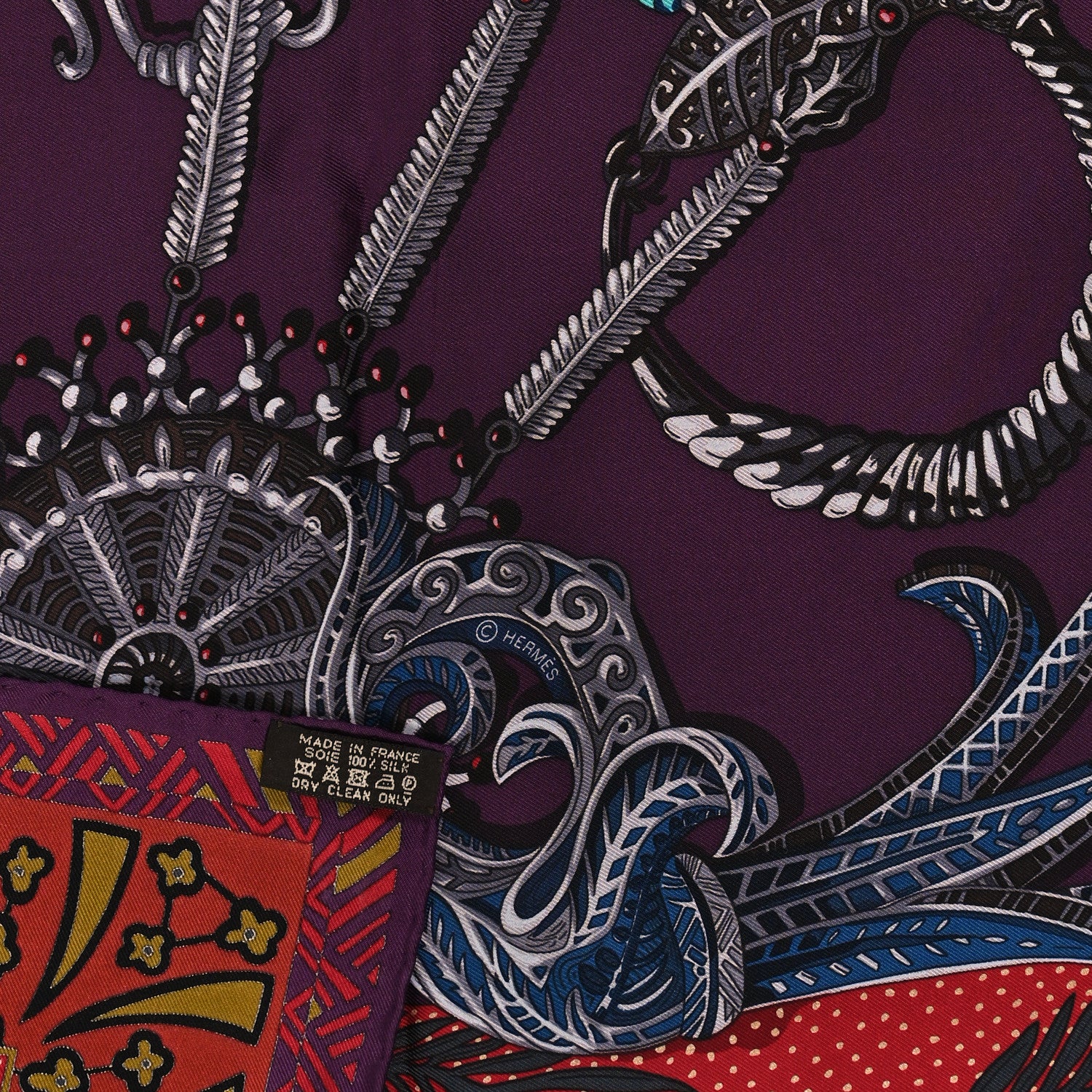 Hermes Silk Zénobie Reine De Palmyre Scarf 90 Bleu Violet Rouge 3 of 4