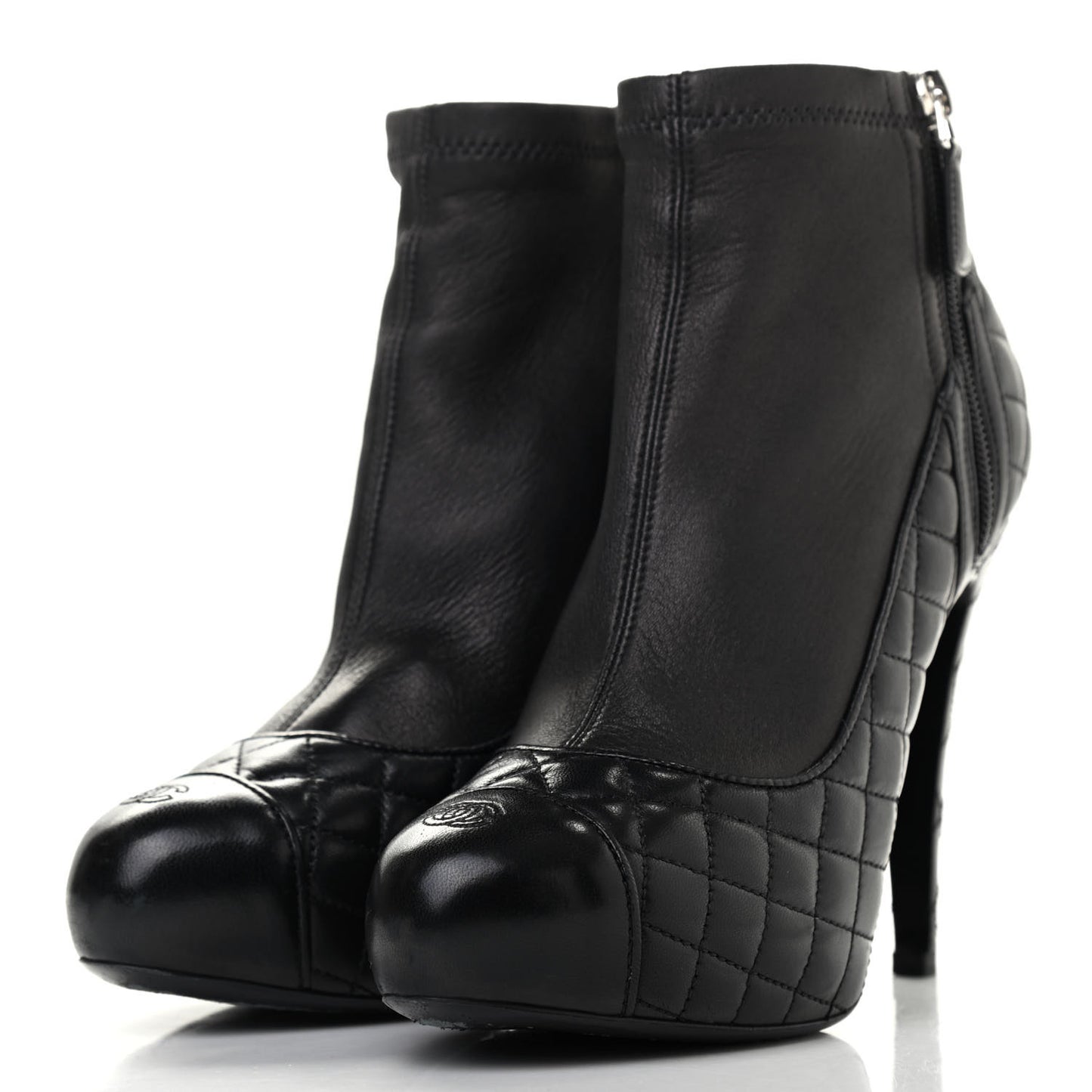 Lambskin Quilted CC Booties 38.5 Black