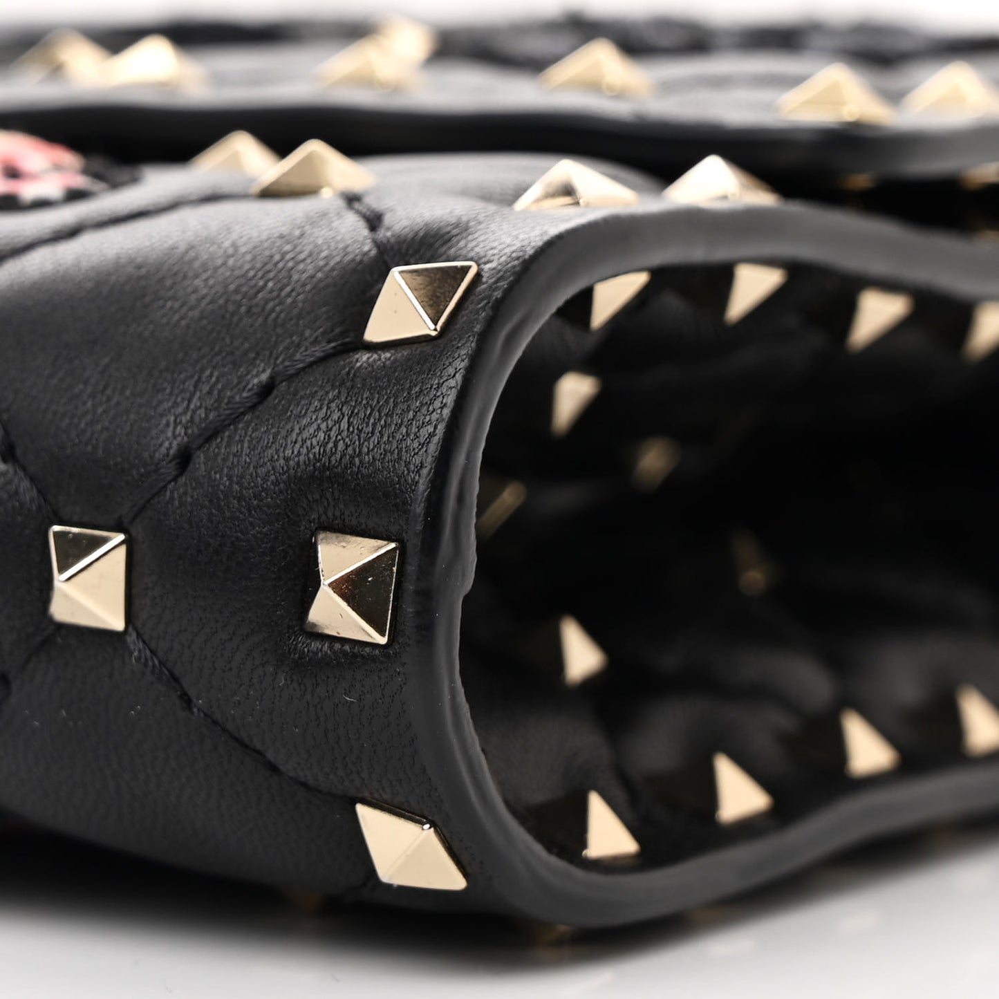 Nappa Butterfly Embroidered Rockstud Spike Wallet on Chain Black