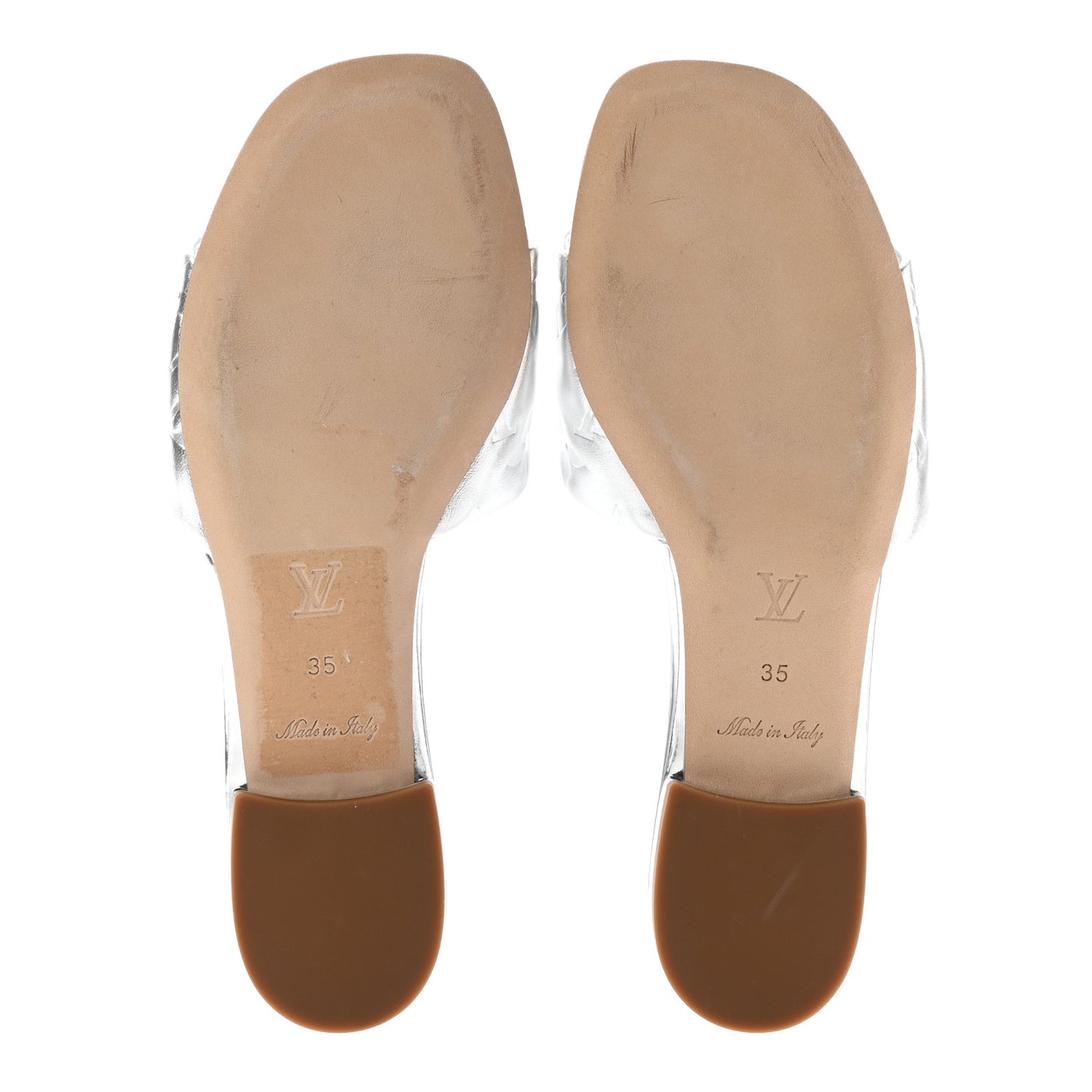 Metallic Lambskin Embossed Monogram Revival Flat Mules 35 Silver