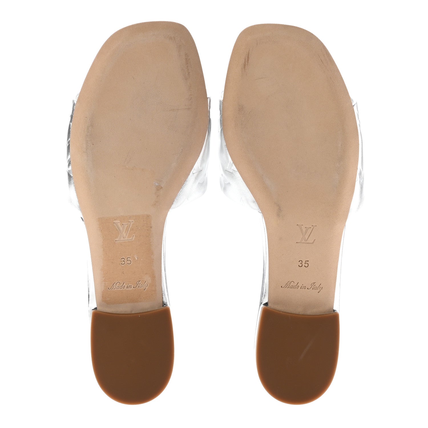 Louis Vuitton Metallic Lambskin Embossed Monogram Revival Flat Mules 35 Silver 5 of 16