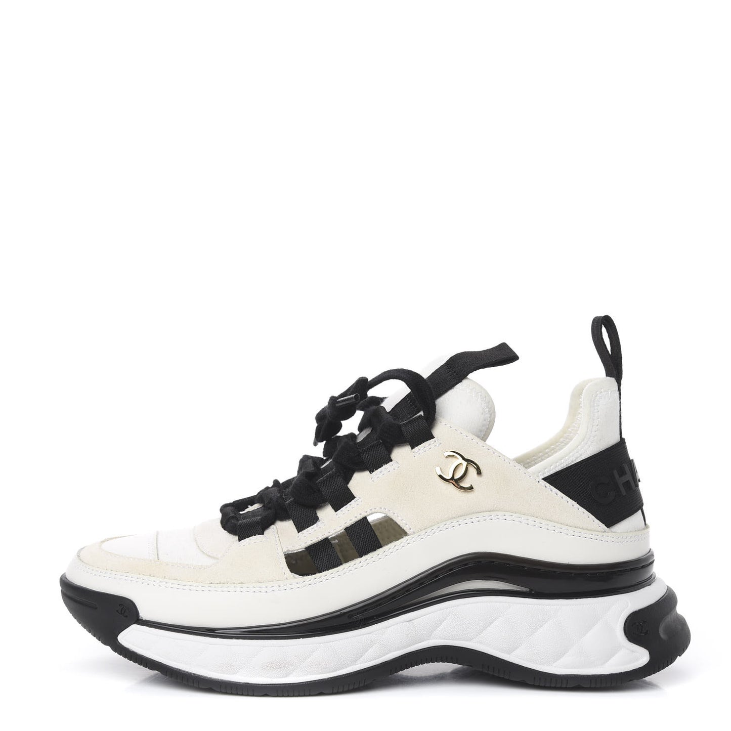 Fabric Calfskin Suede CC Sneakers 36 White Black