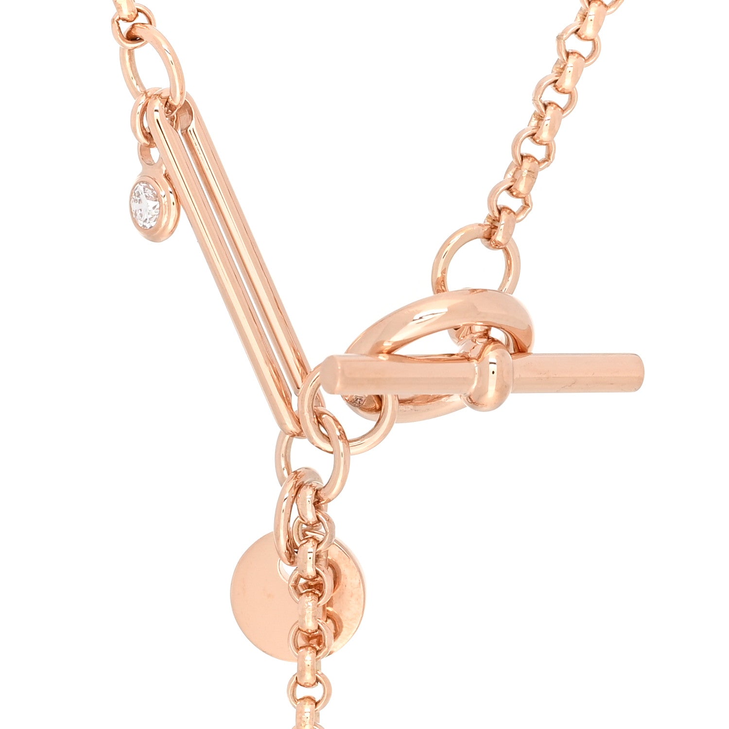 Hermes 18K Rose Gold Diamond PM Ex-Libris Pendant Necklace 3 of 5