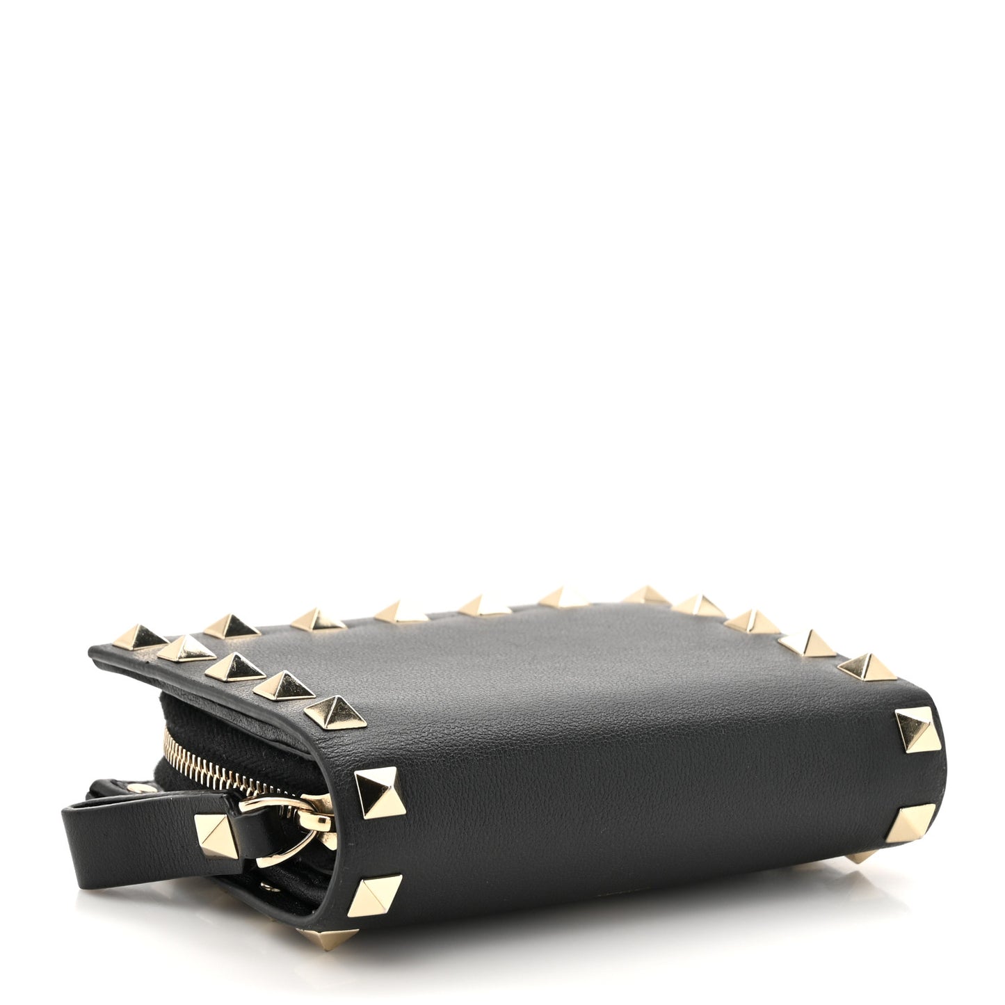 Vitello Rockstud Compact Zip Around Wallet Black