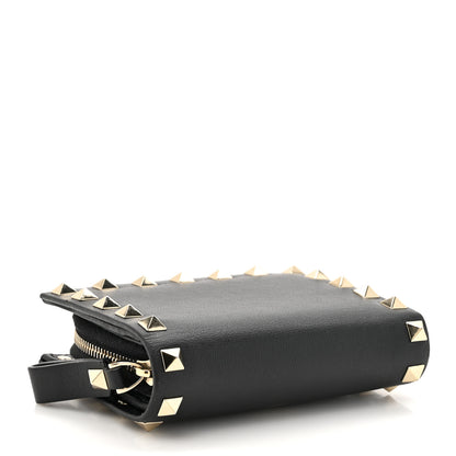 Valentino Garavani Vitello Rockstud Compact Zip Around Wallet Black 4 of 9