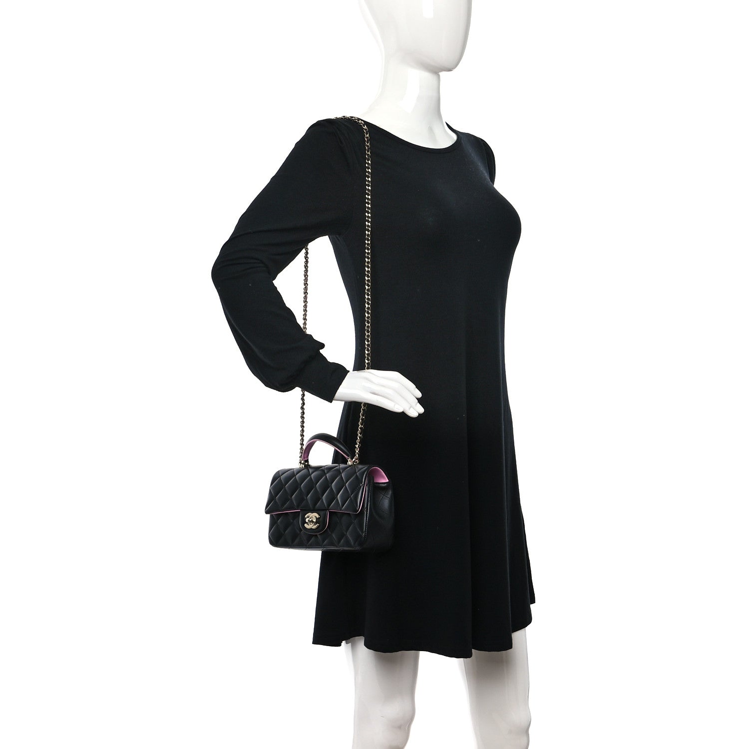 Chanel Lambskin Quilted Bi-Color Mini Top Handle Rectangular Flap Black Lilac 2 of 12