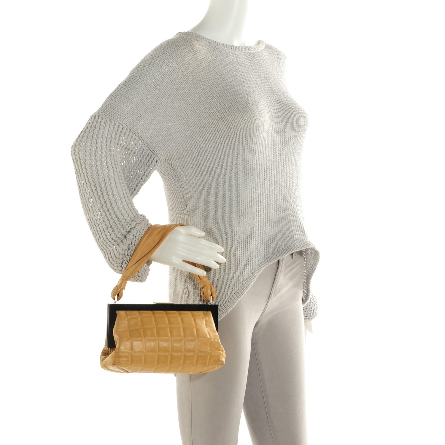 Chanel Lambskin Chocolate Bar Quilted Frame Bag Beige Black 2 of 9