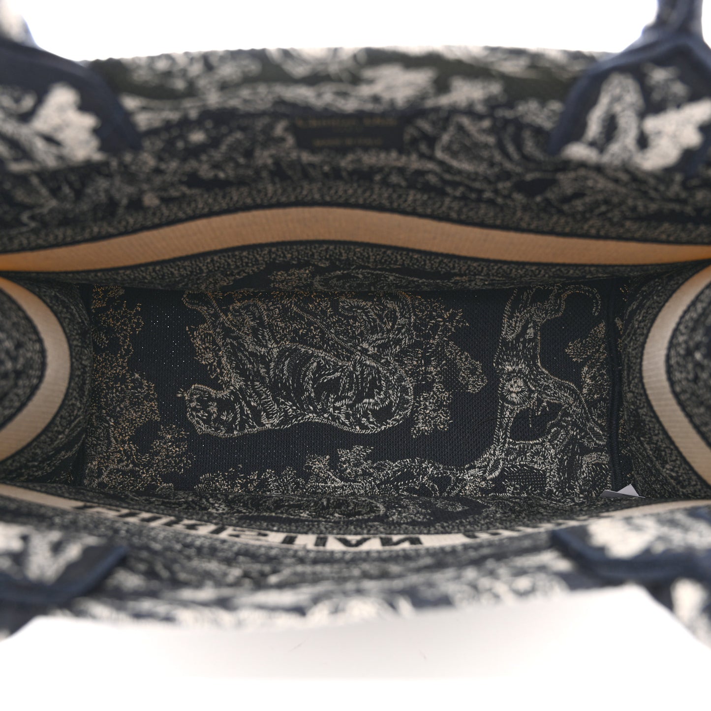 Canvas Embroidered Medium Toile De Jouy Reverse Book Tote Blue