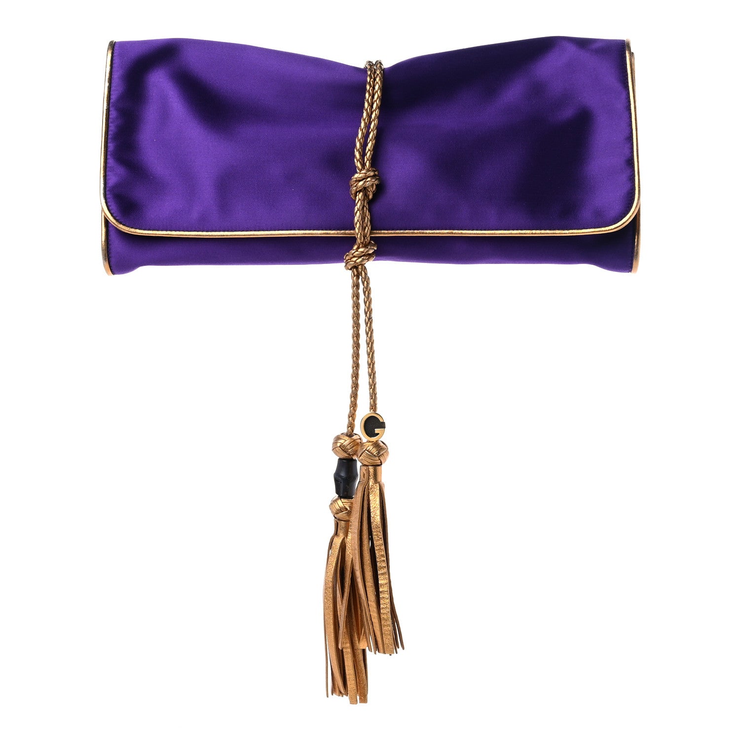 Gucci Satin Malika Clutch Purple Gold 9 of 9