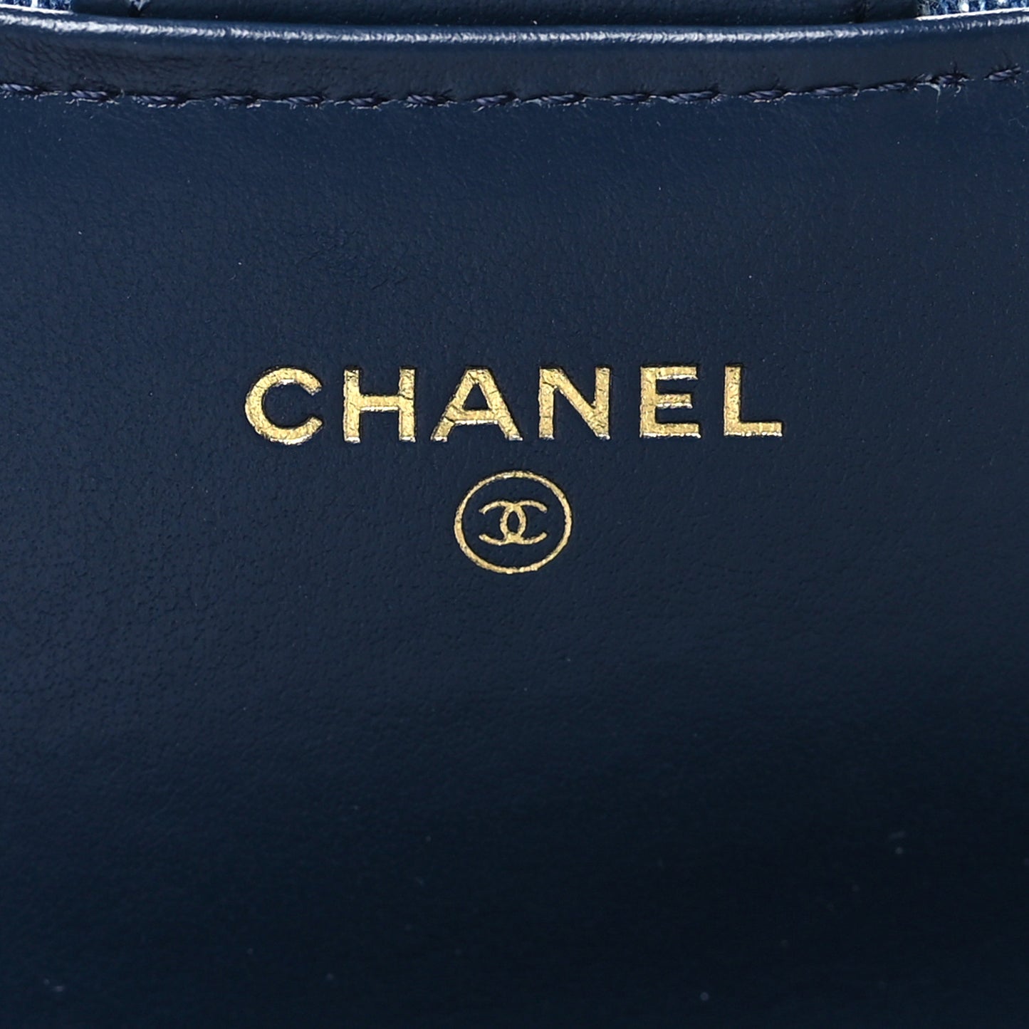 Printed Denim Quilted Card Holder On Chain  Dark Blue