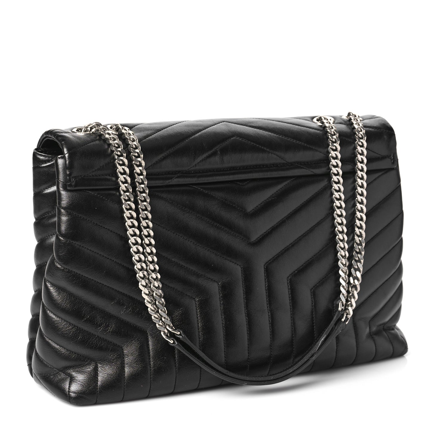Calfskin Y Quilted Monogram Large Loulou Chain Satchel Black