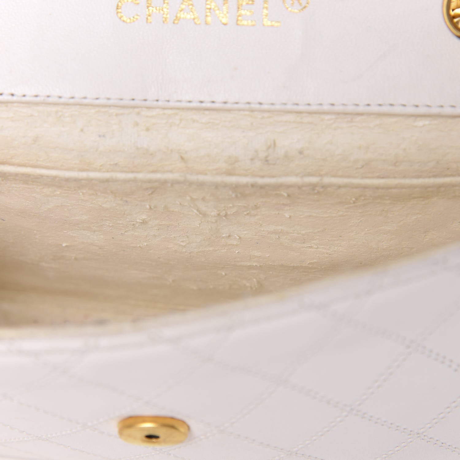 Chanel Calfskin Diamond Double Stitch Flap White 10 of 22