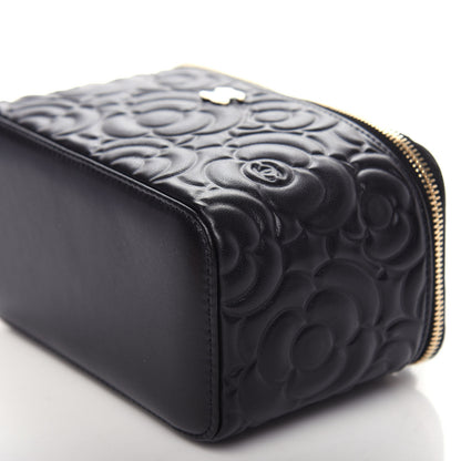 Chanel Goatskin Camellia Embossed Quilted Small Vanity Case With Chain Black 9 of 10