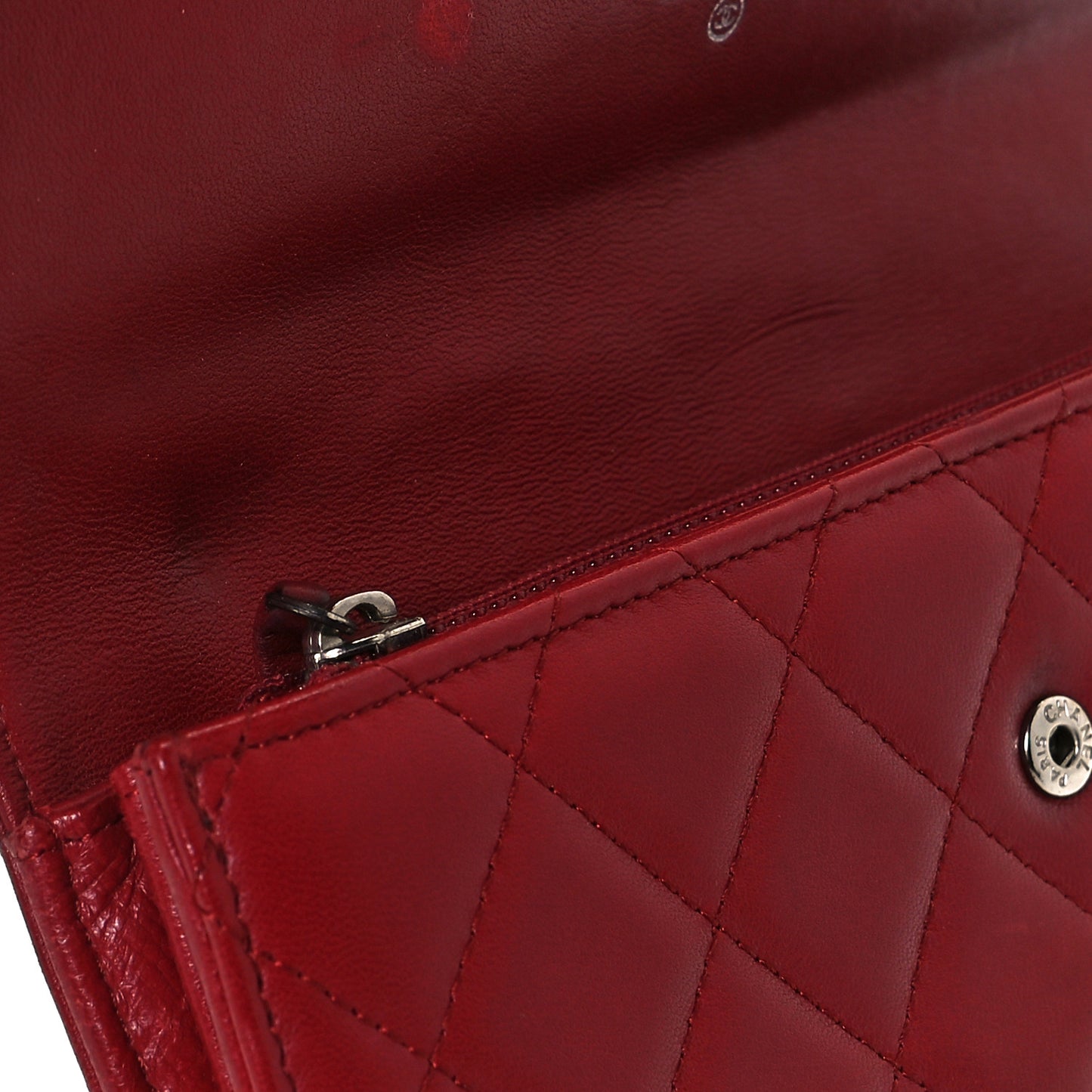 Lambskin Quilted Large Gusset Flap Wallet Red
