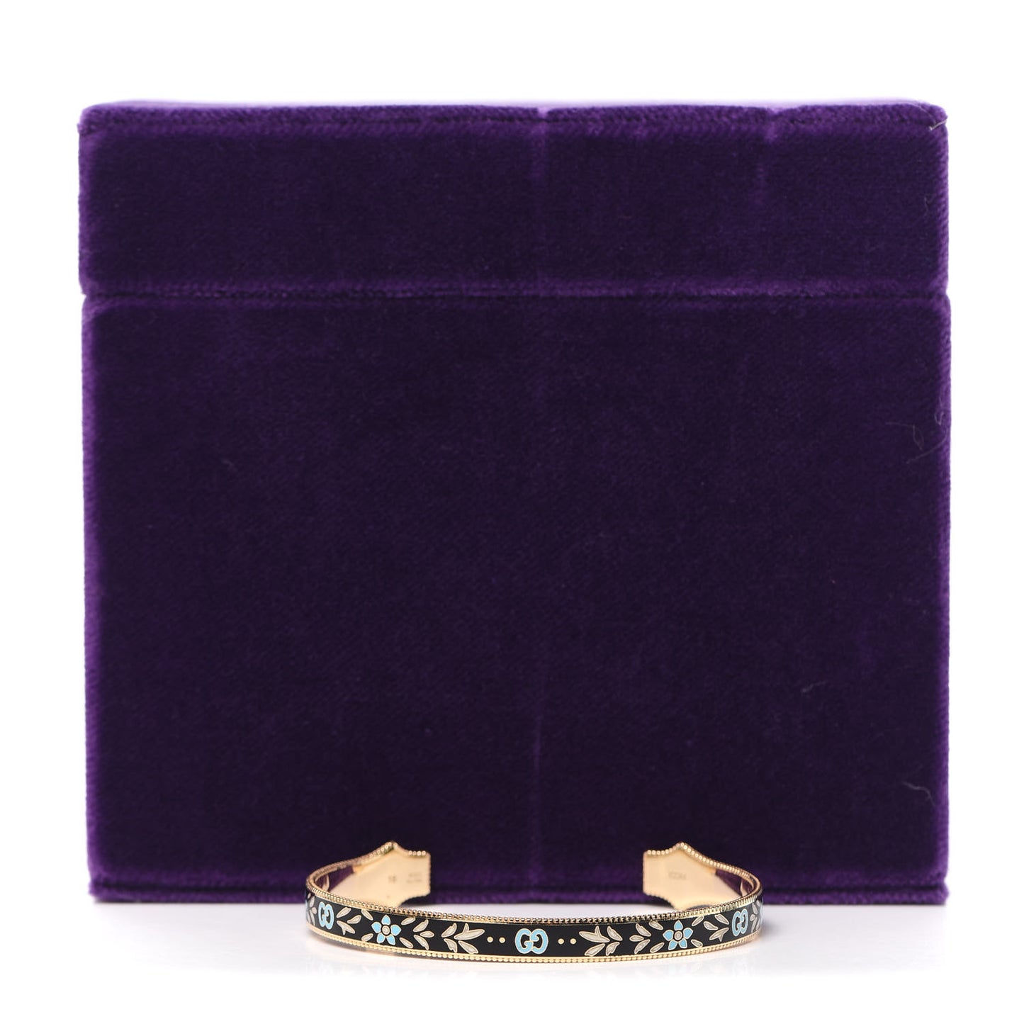 18K Yellow Gold Black Enamel Icon Blooms Cuff Bracelet