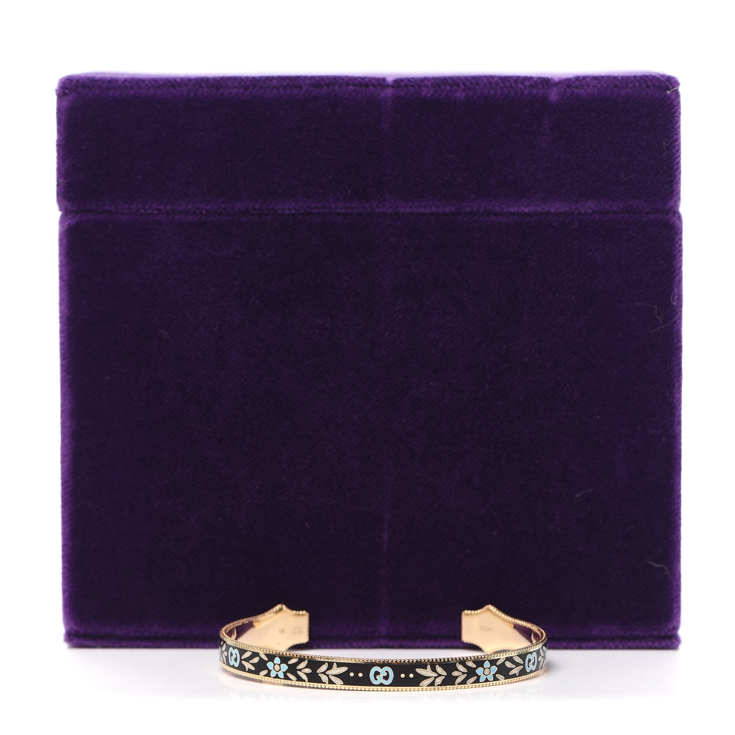 Gucci 18K Yellow Gold Black Enamel Icon Blooms Cuff Bracelet 7 of 7