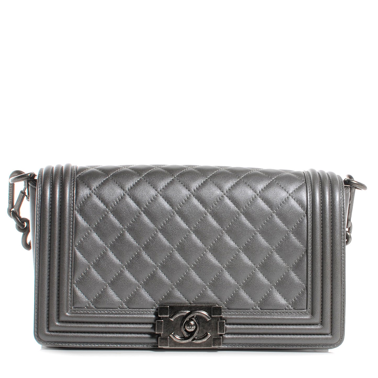 Lambskin Quilted Medium Boy Flap w Stingray Strap Silver