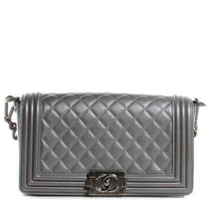 Chanel Lambskin Quilted Medium Boy Flap w Stingray Strap Silver 1 of 8