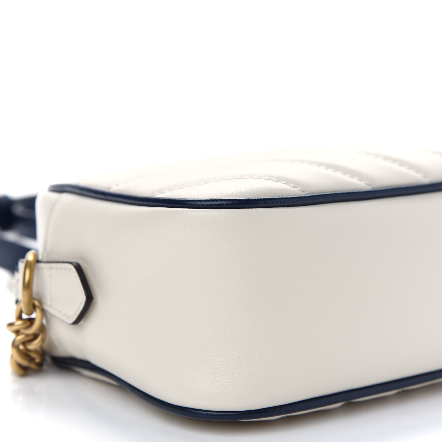 Gucci Vintage Effect Calfskin Matelasse Diagonal Small Torchon GG Marmont Chain Shoulder Bag Mystic White Blue Agata 8 of 9