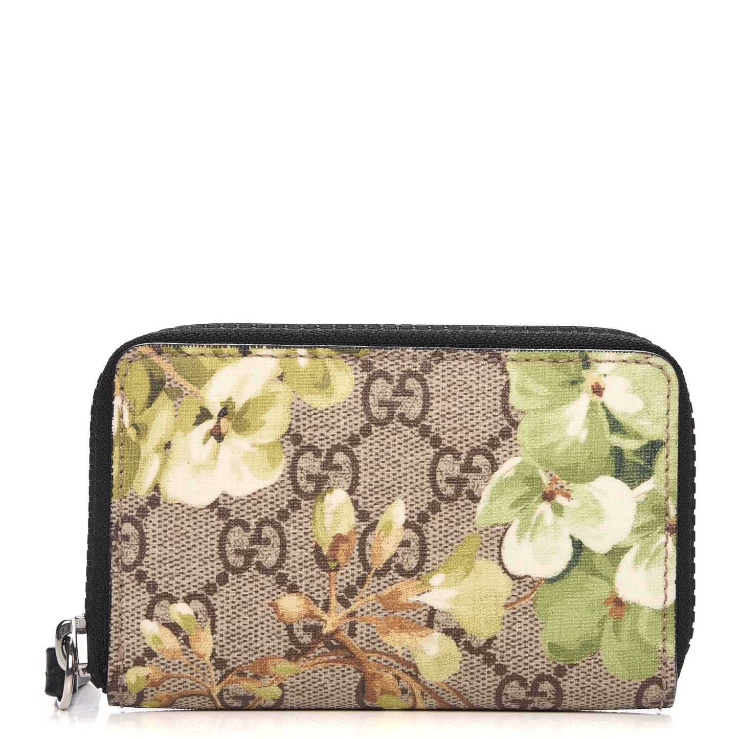 GG Supreme Monogram Blooms Zip Around Card Case Wallet Beige New Military Black