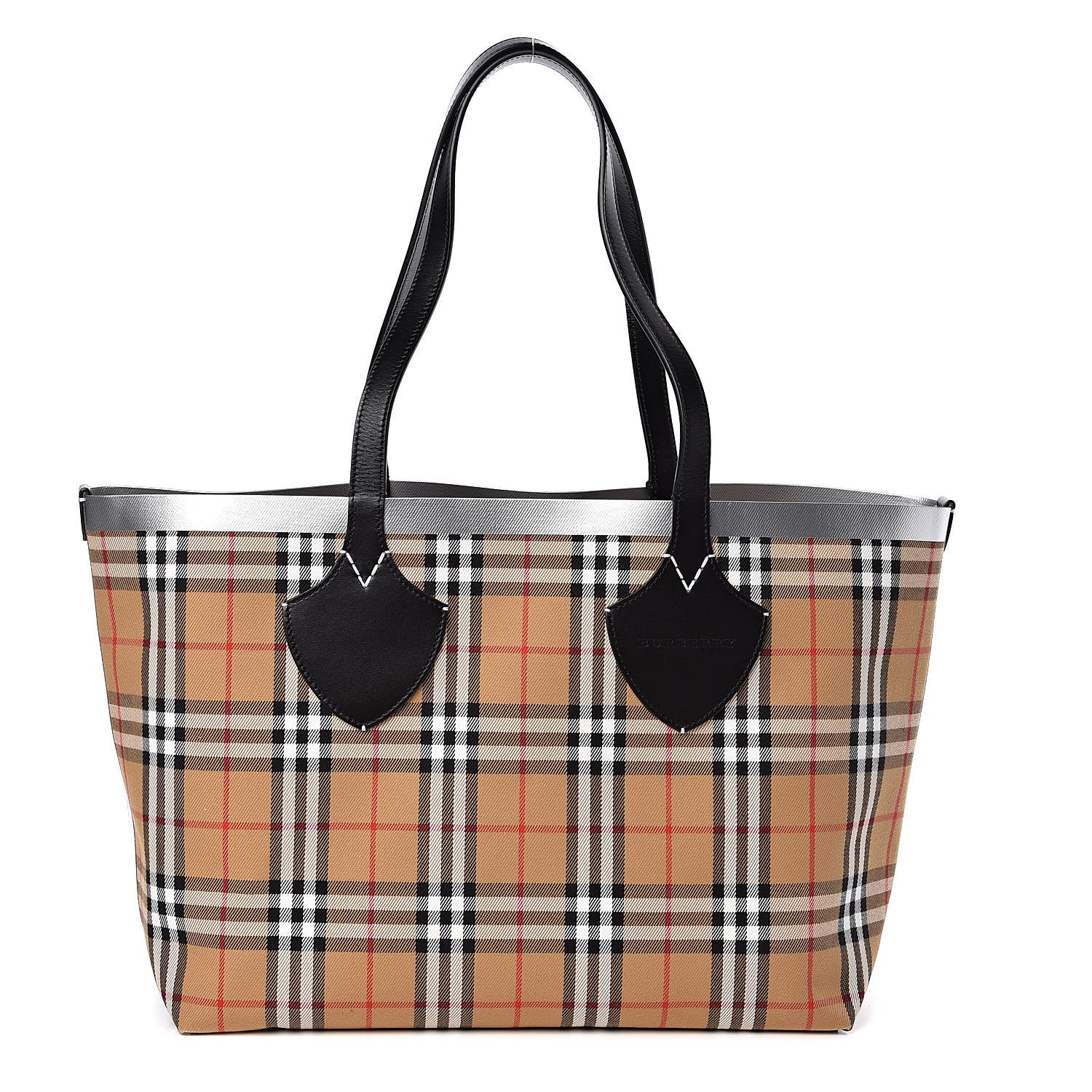 Burberry Vintage Check Large The Giant Reversible Tote Black Silver 1 of 7