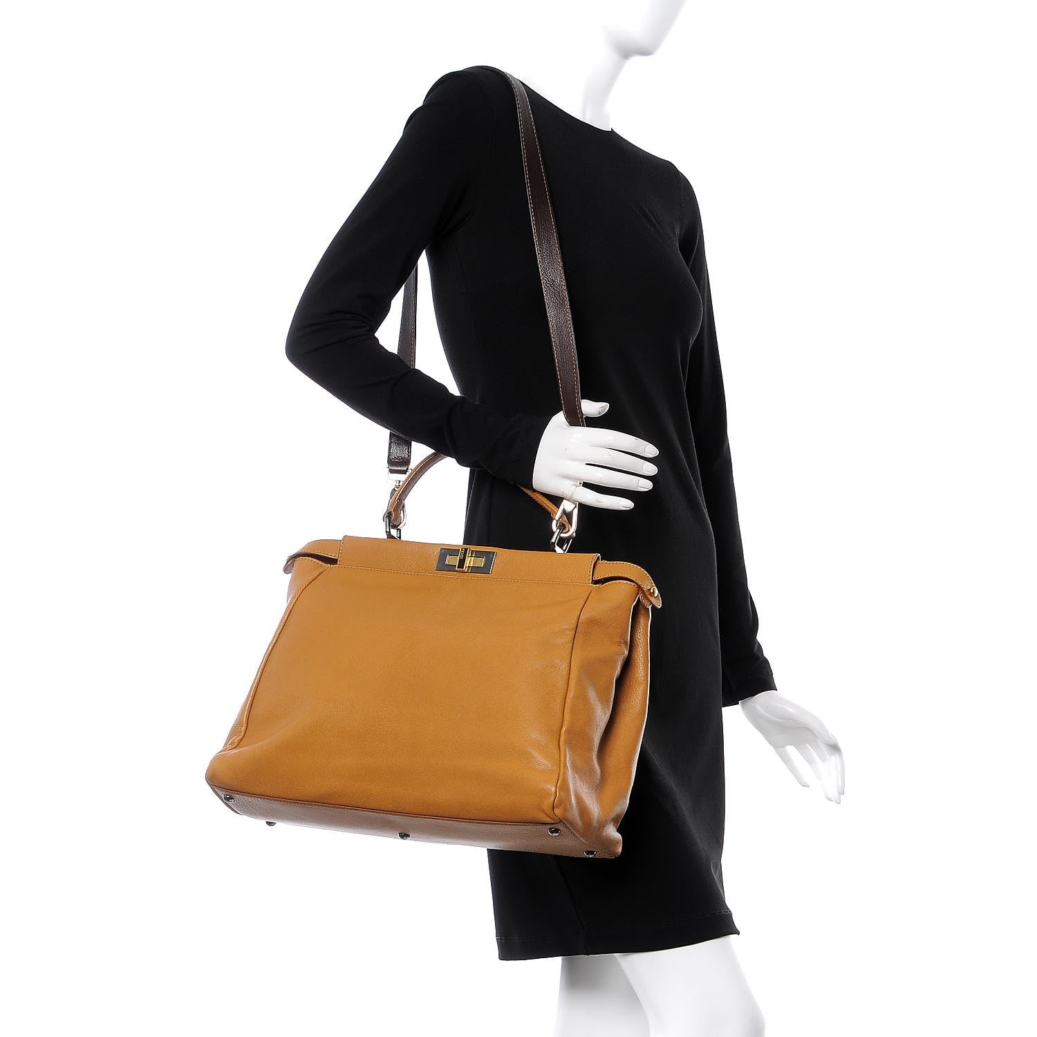 Fendi Goatskin Large Peekaboo Iconic Satchel Ocra 3 of 13