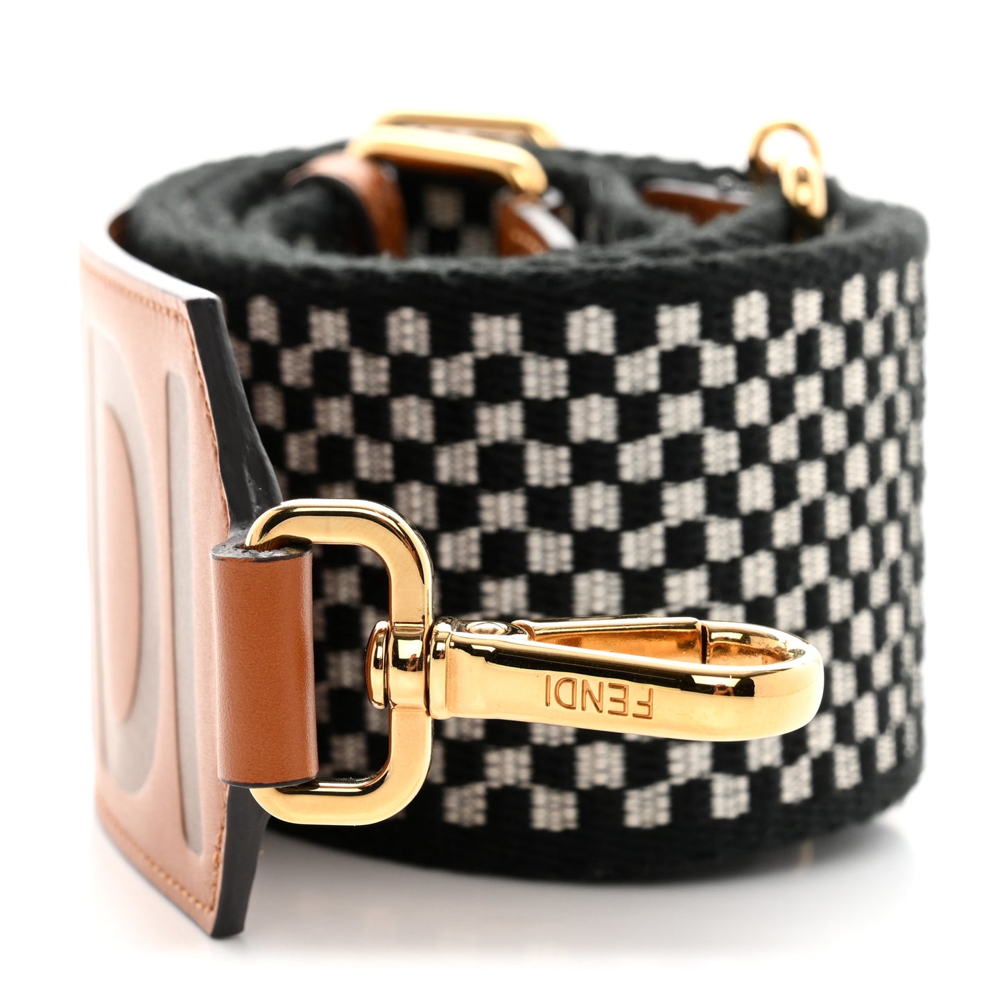 Ribbon Vitello King Logo Embossed Gingham Woven Adjustable Strap You Panna Black Cuoio