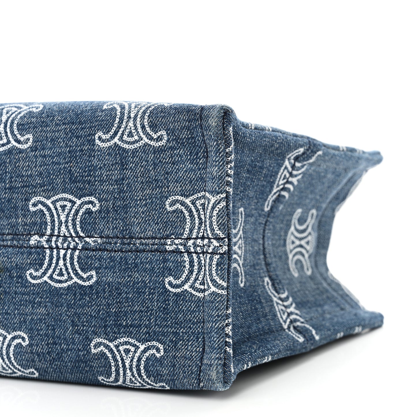 Denim Calfskin Triomphe Print Cabas Blue Tan