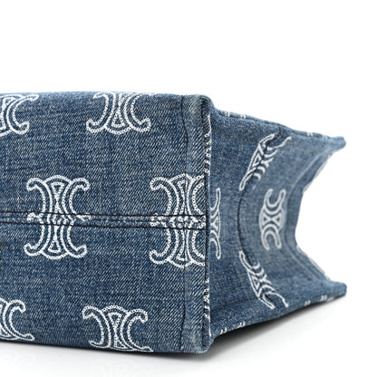 Celine Denim Calfskin Triomphe Print Cabas Blue Tan 9 of 9