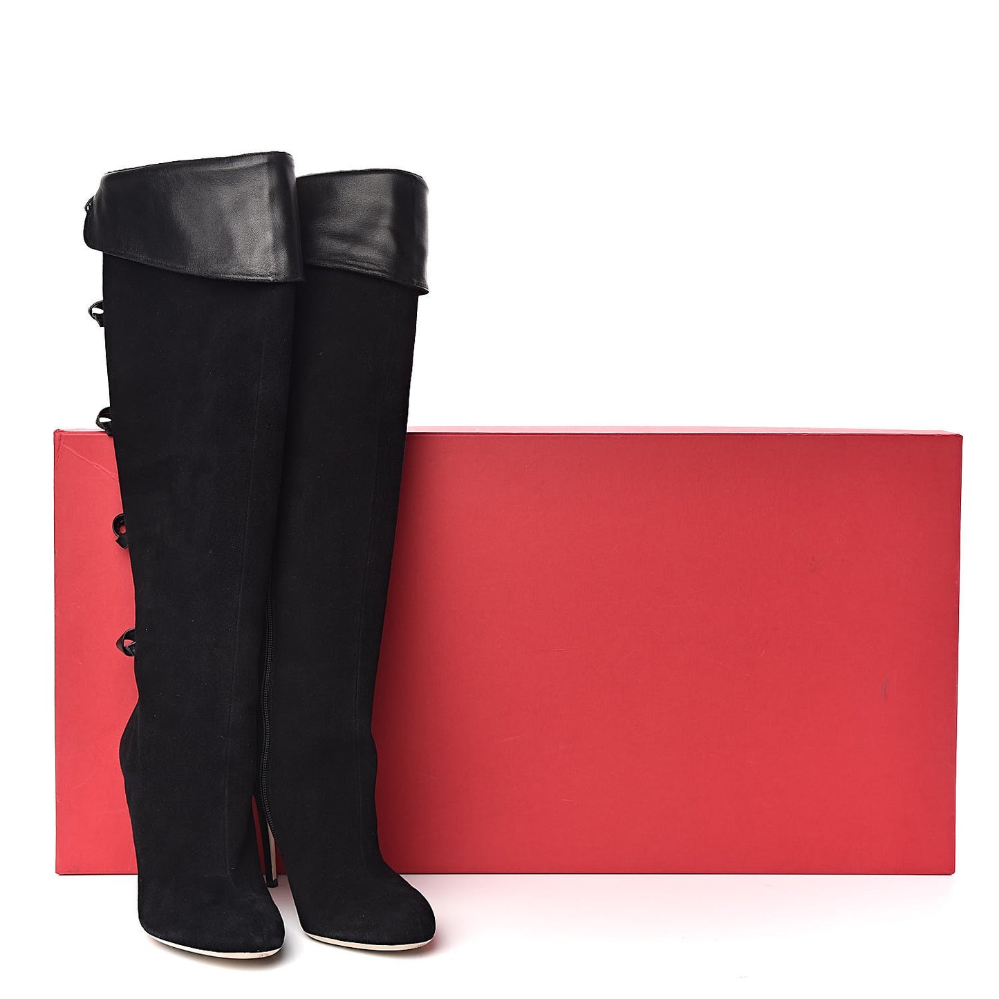 Calfskin Suede Bow Tall Boots 40 Black