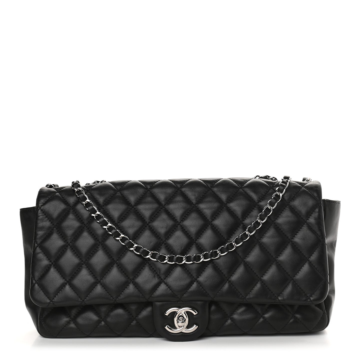 Lambskin Quilted Jumbo Coco Rain Flap Black