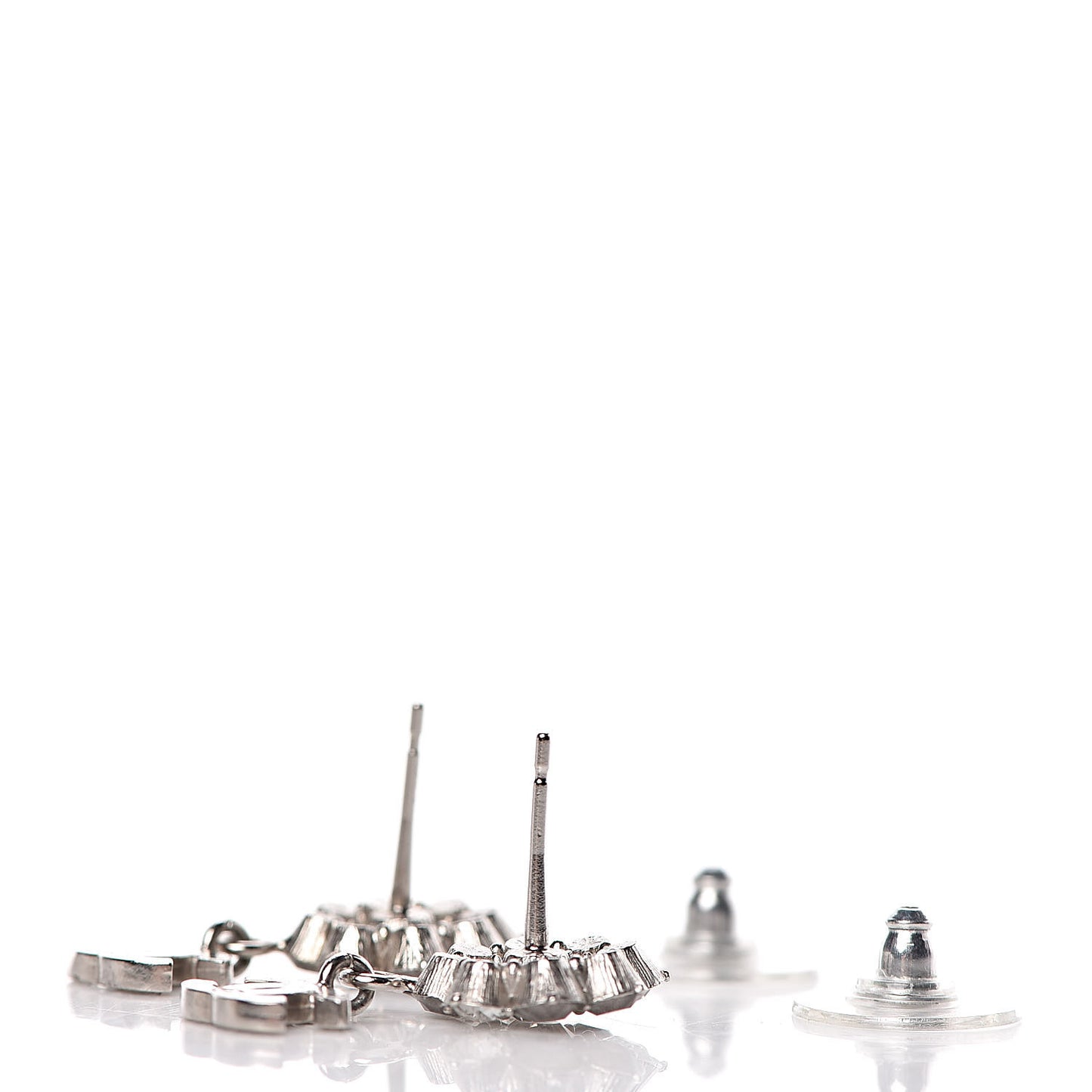 Crystal CC Flower Dangle Earrings Silver Light Grey