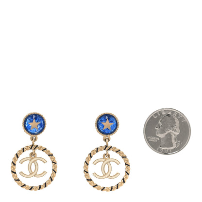 Chanel Resin Star CC Drop Earrings Blue Gold 2 of 5