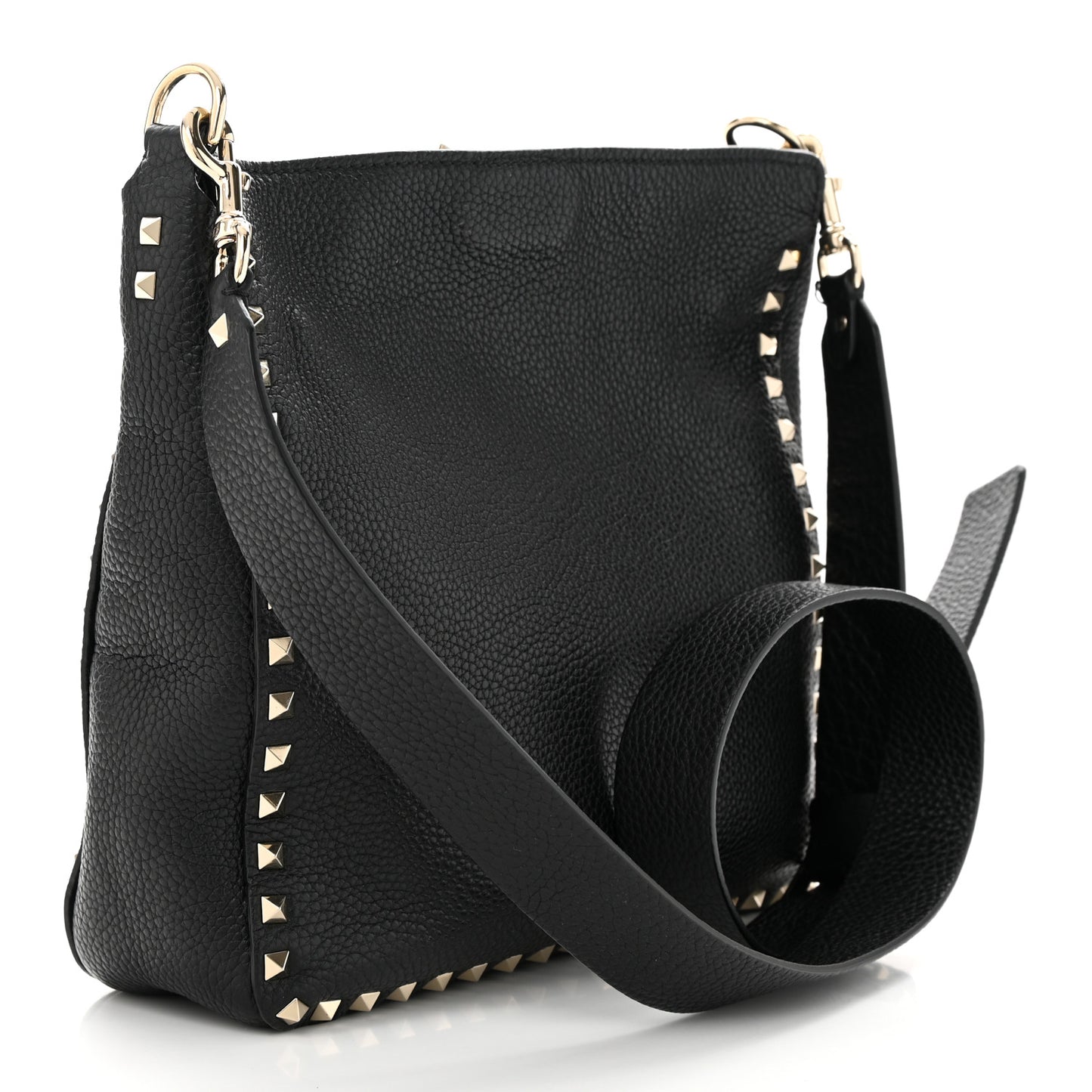 Pebbled Calfskin Small Rockstud Flip-Lock Messenger Bag Black