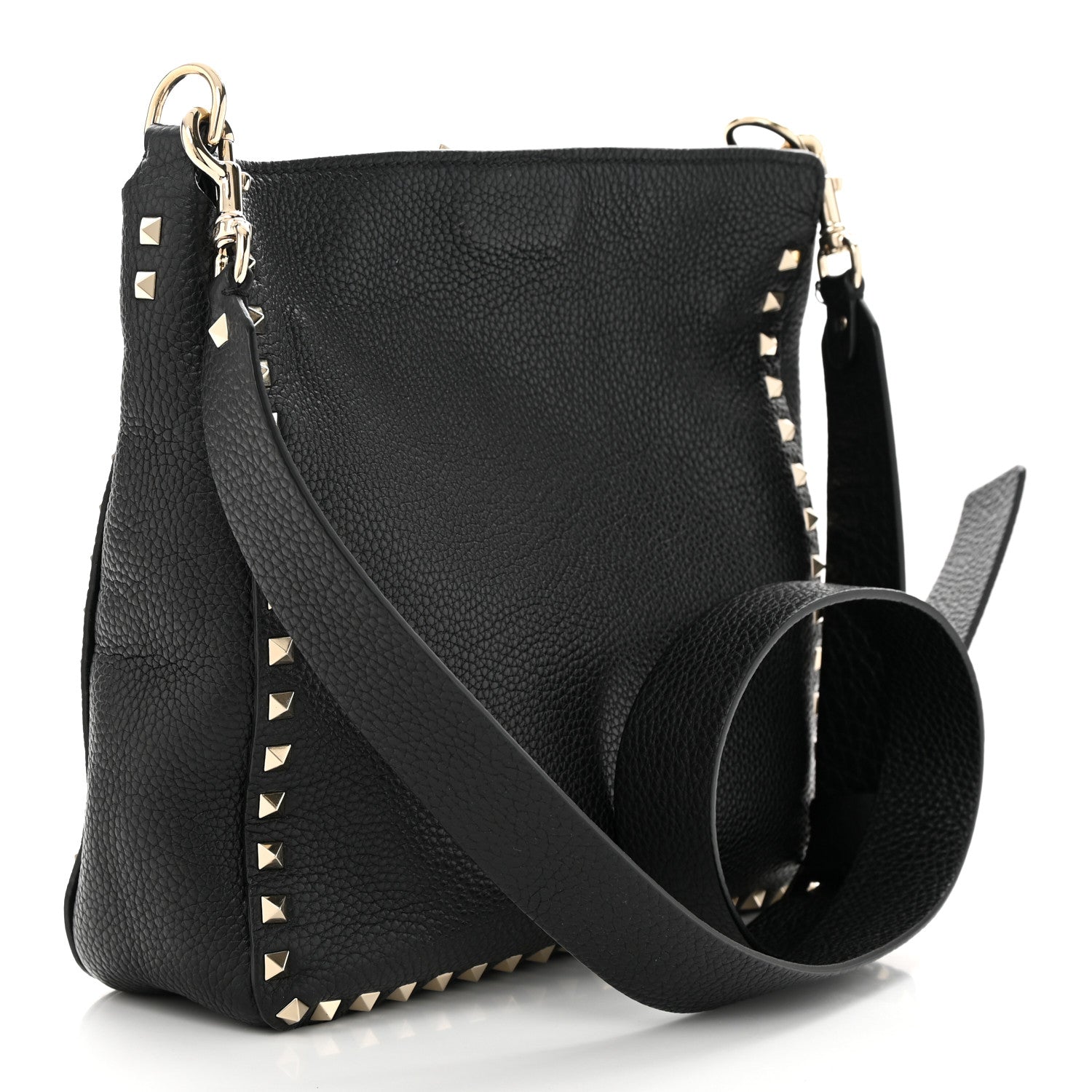 Valentino Garavani Pebbled Calfskin Small Rockstud Flip-Lock Messenger Bag Black 3 of 9