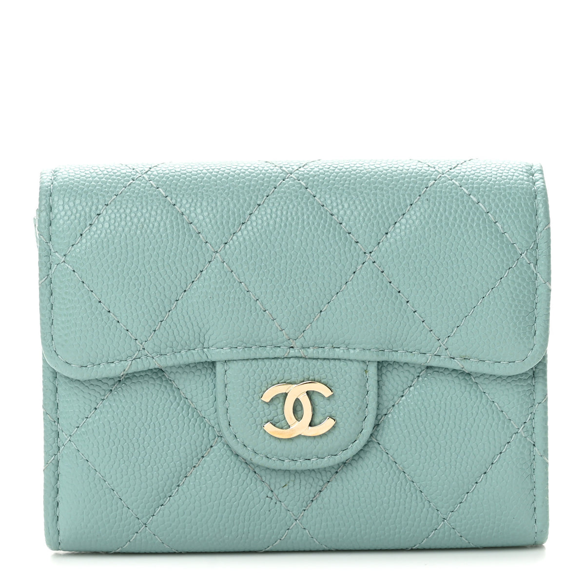 Chanel Caviar Quilted Flap Card Holder Wallet Light Green 1 of 9