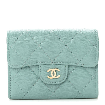 Chanel Caviar Quilted Flap Card Holder Wallet Light Green 1 of 9