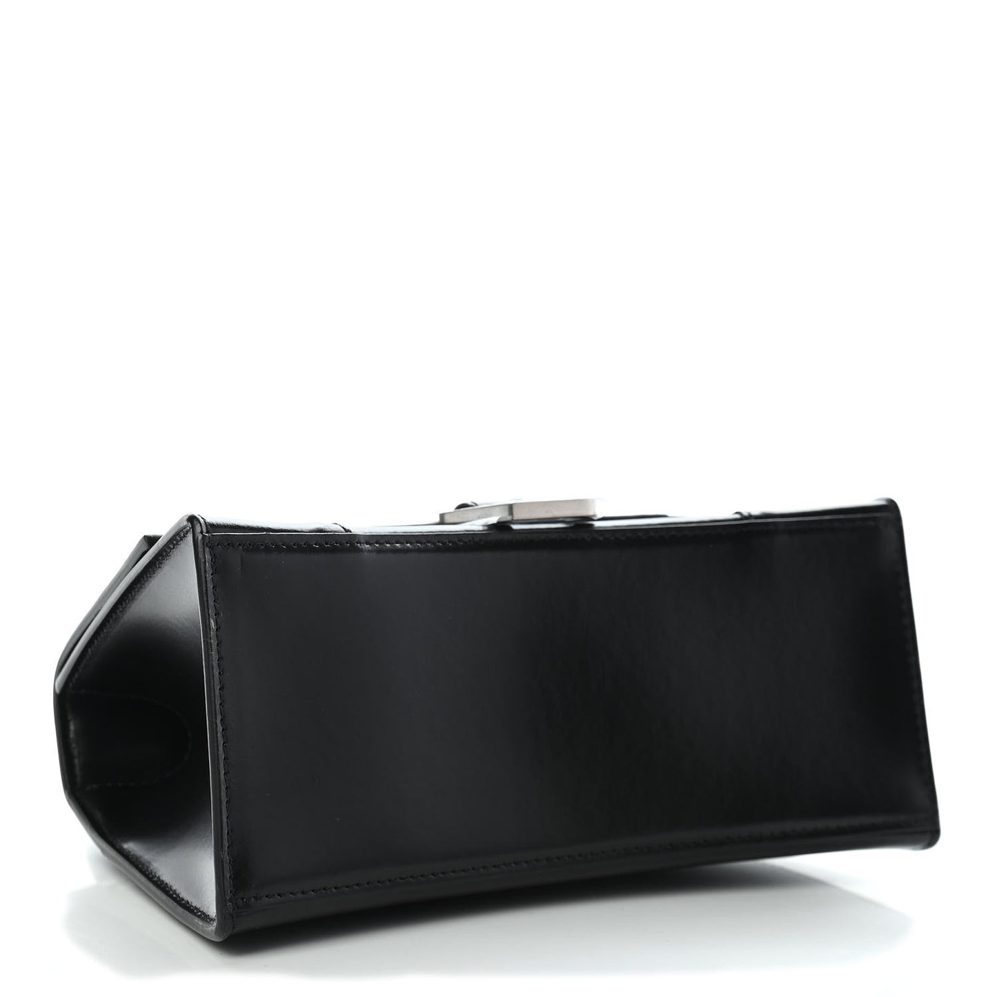 Shiny Box Calfskin Graffiti Logo Small Hourglass Top Handle Bag Black Silver
